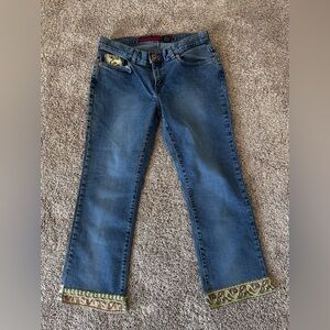 Parasuco Blue Ankle Jeans with Patterned Cuffs